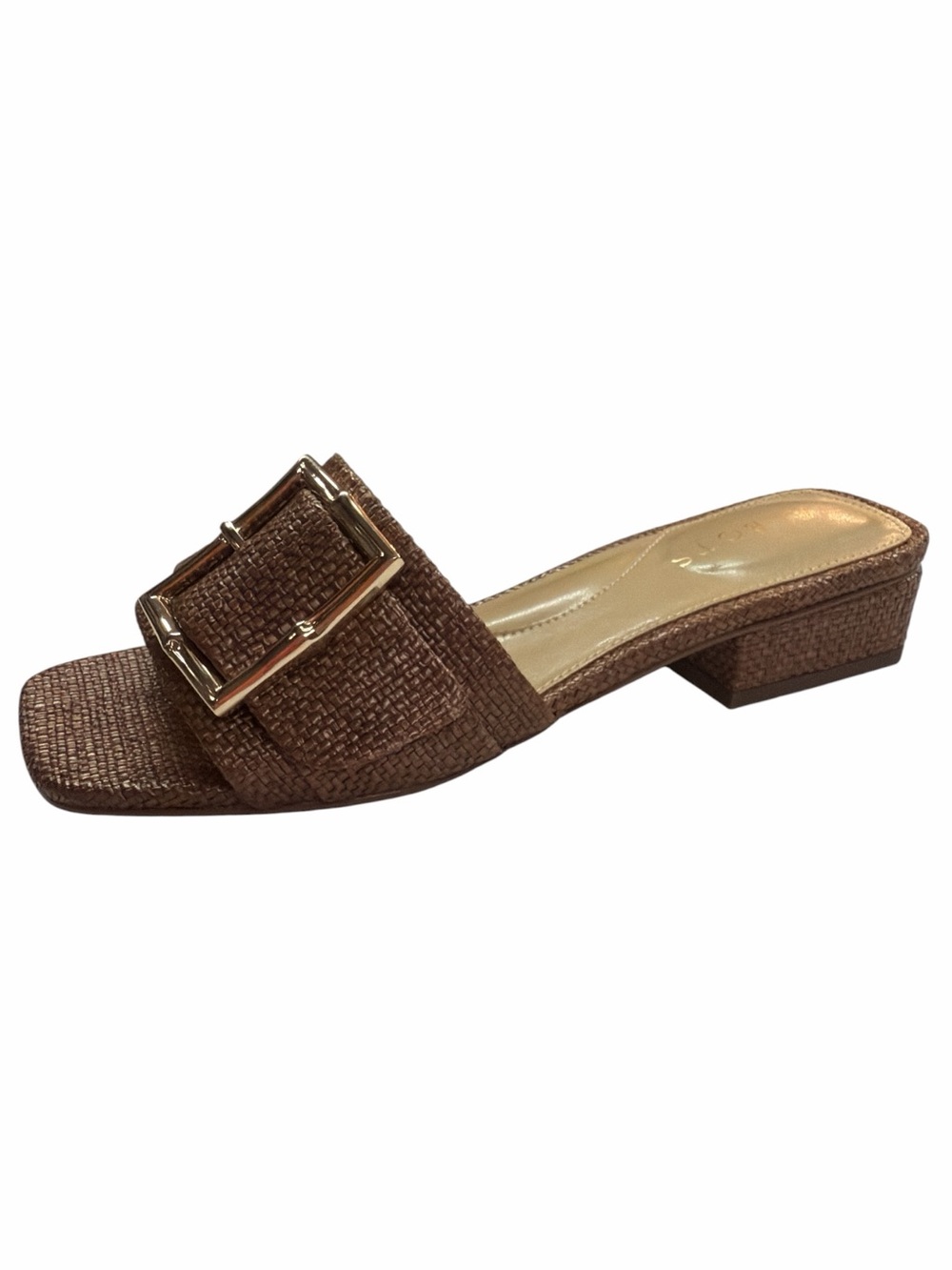 Talbots VIV Shimmer Raffia Metallic Brown Buckle Slide Mules Size 5